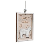 Lilixerw Carved Wooden Christmas Sign Pendant,Holiday Tree Ornament with Bear Scene,Festive Wall & Door Hanging Decor,4.29Inch Beige