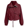 thumbnail image 5 of Womens Cropped Jacket Zip Up Lightweight Bomber Jacket Utility Anorak Coat With Pockets (Red XL), 5 of 5