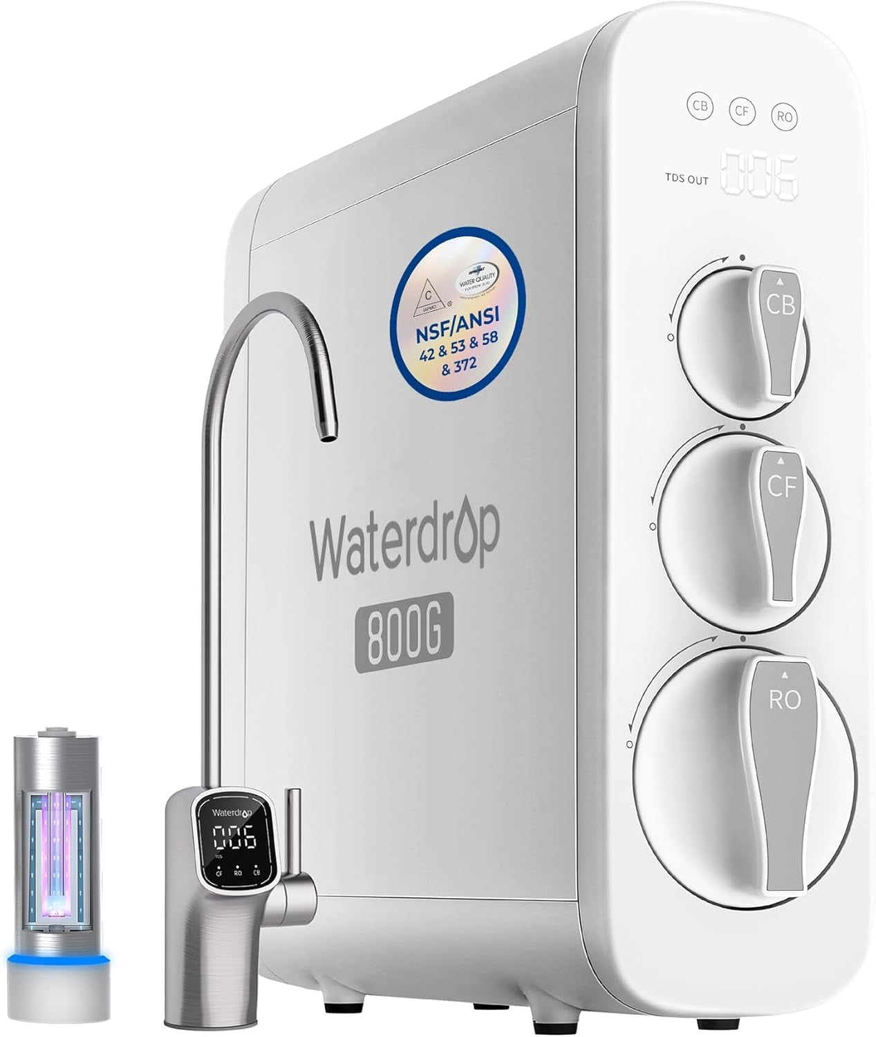 Restored Waterdrop G3P800 Reverse Osmosis System, 800 GPD Fast Flow, NSF/ANSI Certified, 3:1 Pure to Drain, LED Purifier, Smart Faucet, (Refurbished)