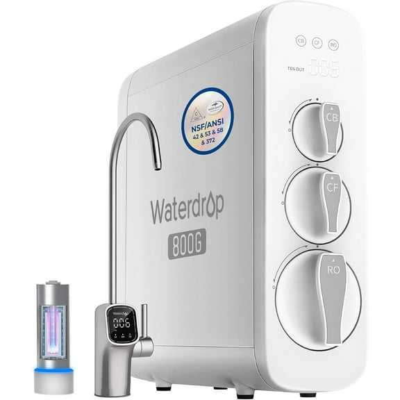 Restored Waterdrop G3P800 Reverse Osmosis System, 800 GPD Fast Flow, NSF/ANSI Certified, 3:1 Pure to Drain, LED Purifier, Smart Faucet, (Refurbished)