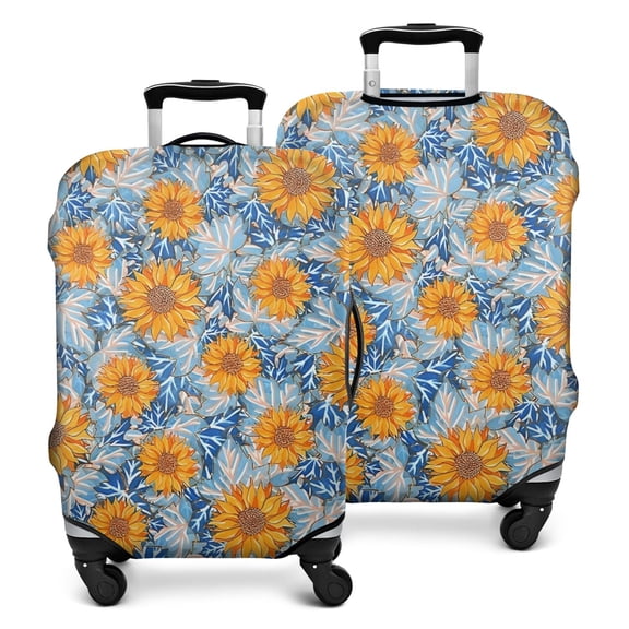 Blue Orange Sunflower Leaf Pattern Luggage Cover Fashion Suitcase Cover Baggage Covers Fit 25-28 Inch Luggage (Go Travel)