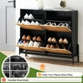 thumbnail image 7 of Natural Rattan 4 Flip Door Shoe Cabinet Organizer Freestanding Wooden Shoe Rack Storage Cabinet with 3-Tier Adjustable Shelves for Heels, Slippers, Free Standing Shoe Rack, 7 of 7