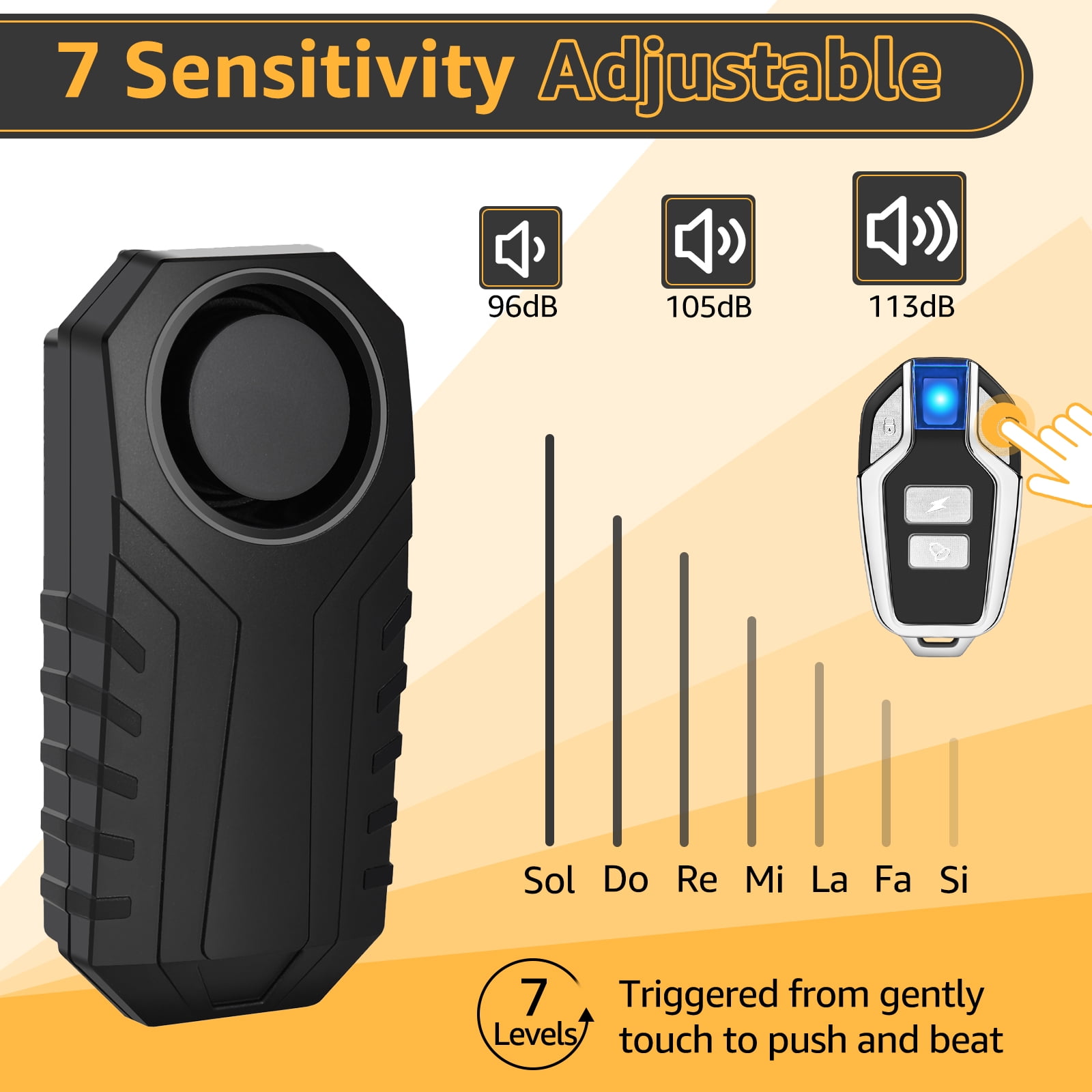 GreenCycle 113dB Bike Alarm, Bicycle Alarm with Remote, Bike Alarms for Ebikes, IP65 Waterproof, Anti Theft, 7 Levels of Sensitivity, Easy Installation for Bicycles/Electric Bicycles/Motorcycle,2PK