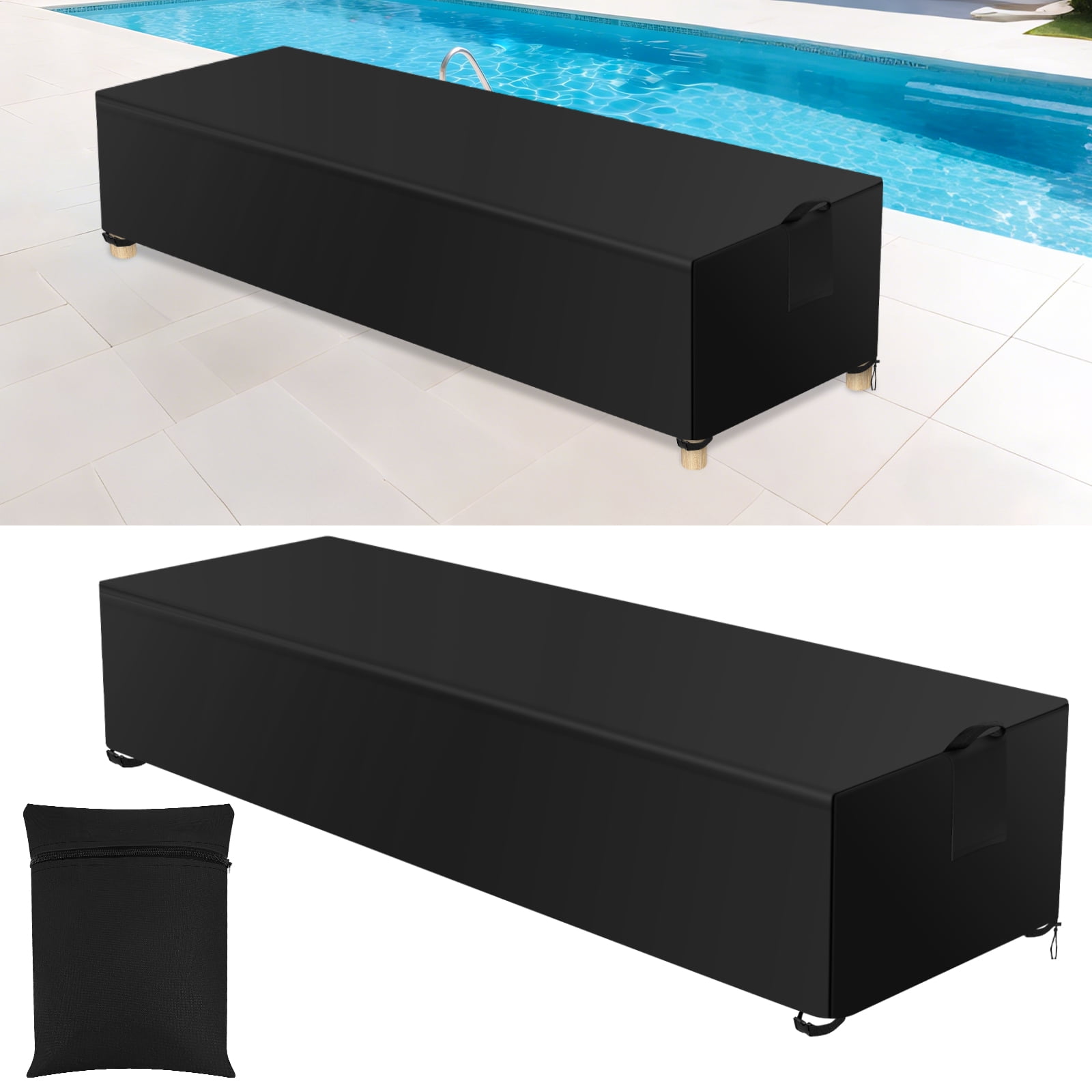 Waterproof Chaise Lounge Cover 600D Polyester Outdoor Patio Lounge Chair Protective Cover with Adjustable Drawstring for Outside Furniture
