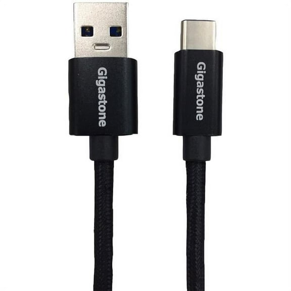 Gigastone USB Type C Charging and Sync Cable USB 1.2M (4ft) Nylon Braided Black