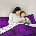 thumbnail image 4 of Manfei Modern Abstract Geometric 7-Piece Bedding Comforter Set,Vintage Checkered Grid King Bedding Sets,Purple Classic Plaid Bed Sheets For Girls Boys,Super Cozy Room Decor Reversible, 4 of 8