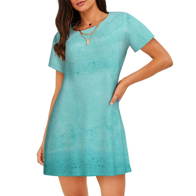 Easygdp Blue And Turquoise Camisón de manga corta para mujer, informal, estampado