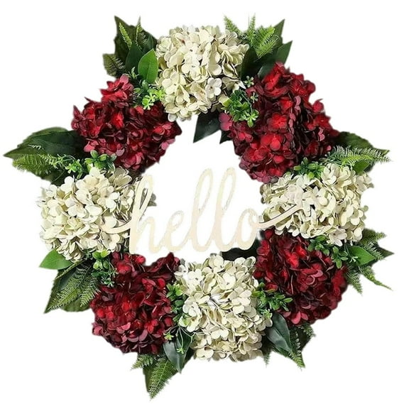 Fankenuo Lifelike 18 Inch Eucalyptus & Hydrangea Spring Wreath for Home Décor Red and white