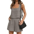 thumbnail image 3 of Womens 2 Piece Outfits Linen Square Neck Crop Tops Short Set 2023 Lounge Matching Sets Trendy Clothes Beach Summer, 3 of 8
