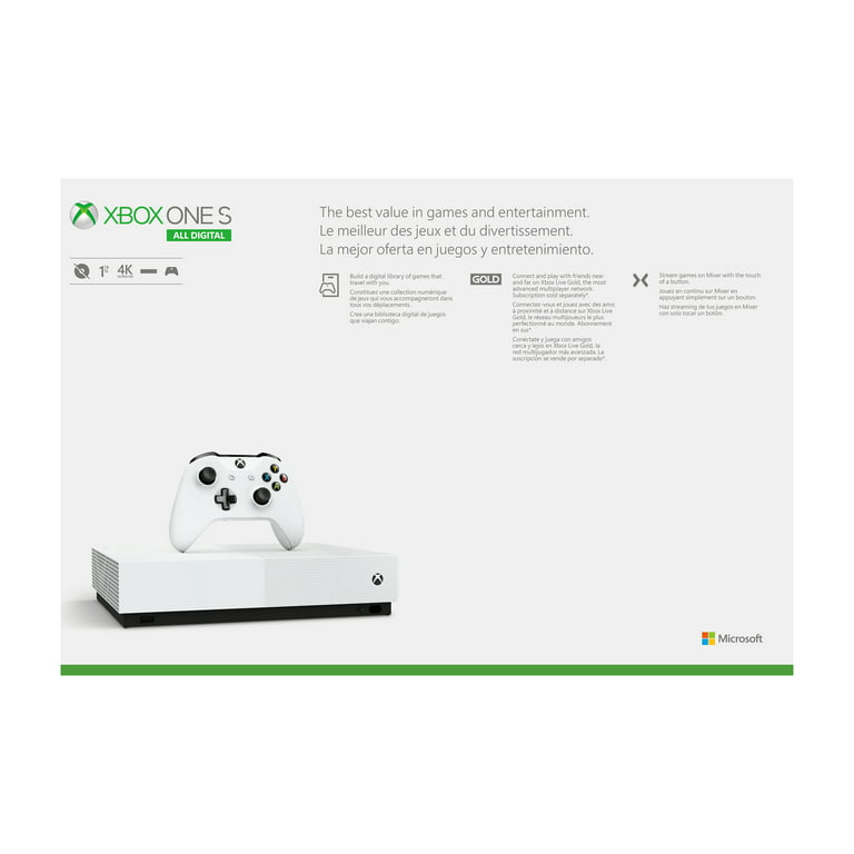 Microsoft Xbox One S 1TB All-Digital Edition Console (Disc-free Gaming),  White, NJP-00024 