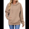 thumbnail image 3 of Sudadera con Capucha para Mujer, Informal, de Larga, con Cordón Ajustable, Estilo Waffle, Holgada, con Bolsillo. Caqui L, 3 of 10