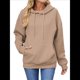 thumbnail image 3 of Sudadera con Capucha para Mujer, Informal, de Larga, con Cordón Ajustable, Estilo Waffle, Holgada, con Bolsillo. Caqui L, 3 of 10