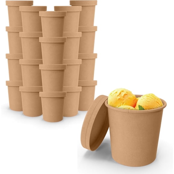 MT Products Disposable Brown Paper Soup Cups with Lids 12 oz - Pack of 250