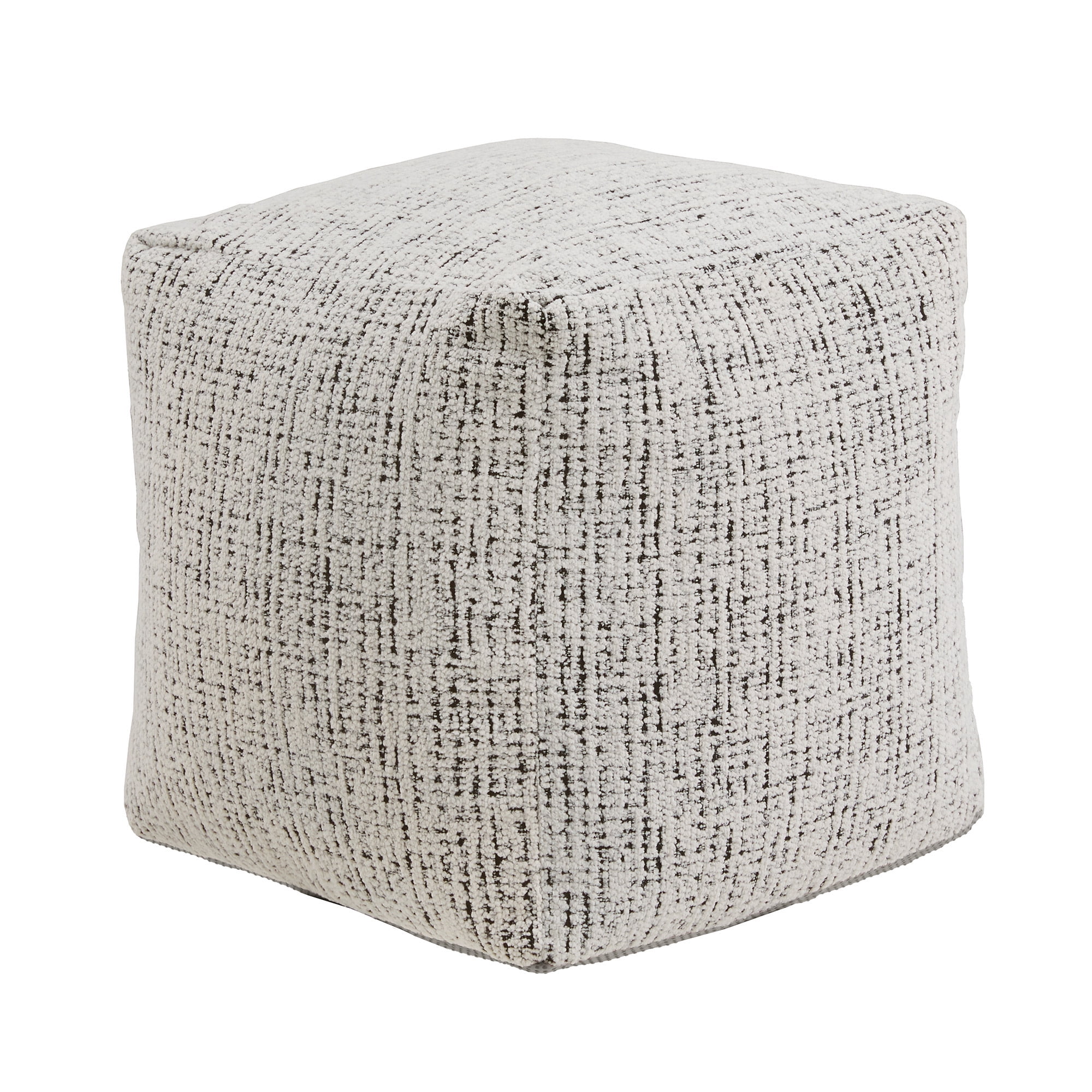 Weston Home Dinant Upholstered Square Pouf Ottoman, Black & White Tweed Chenille