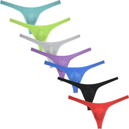 Botmois 7 Pcs/LOT Men s Solid G-string Ice Silk Tangas Contoured Pouch Thong Cheeky Low-rise String Briefs Guy T Panties Underwear 7PP M