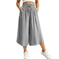 thumbnail image 3 of VBVC Women's Drawstring Wide Leg Capri Pants , Summer Curved Hem Culottes For Women , Ladies' Loose Fit Cropped Trousers with Pockets,Gray,S-3XL, 3 of 10