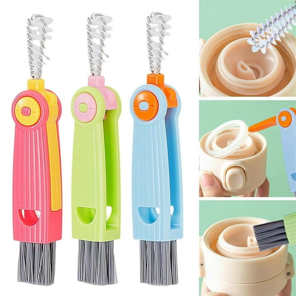 Cup Cleaning Brush Basdi 3-In-1 Cup Lid Cleaning Brush - Portable Multi-Tool for Bottles and Lids | Flexible Bristles, Ergonomic Handle, Effortless Cleaning for Hard-To-Reach Areas, Blue