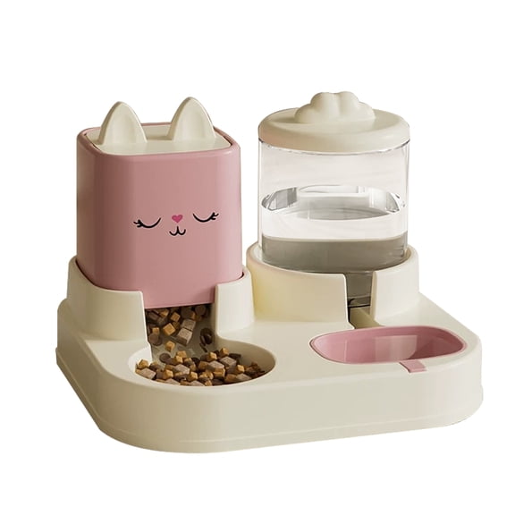 2-in-1 Automatic Cat Dog Feeder and Water Dispenser Set, 2200ML Food Bowl & 1800ML Waterer with Anti-Clog Design, Dry Wet Separation Pet Feeding Station for Small Medium Dogs Cats, Pink