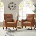 thumbnail image 2 of Faux Leather Upholstered Accent Chair Set of 2 Tufted Armchair Lounge Sofa Wood Legs Living Room Office Camel, 2 of 8