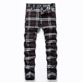 thumbnail image 6 of CPNG Boy's Checkered Skinny Jeans Pure Cotton Slim Fit Stretch Jeans Straight Leg Fashion Button Front Zipper Denim Pants(Red,11-12 Years), 6 of 9