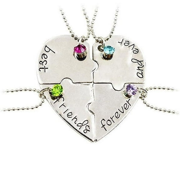 4Pcs/Set Best Friend BFF Friendship Puzzle Rhinestone Heart Matching Necklace