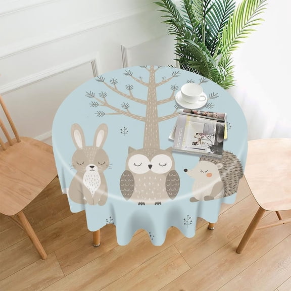 RKSupls 60 Inch Round Tablecloth, Forest Friends Premium Polyester Straight Edge Wrinkle Resistant Washable Table Cover for Party Home Dining Decor