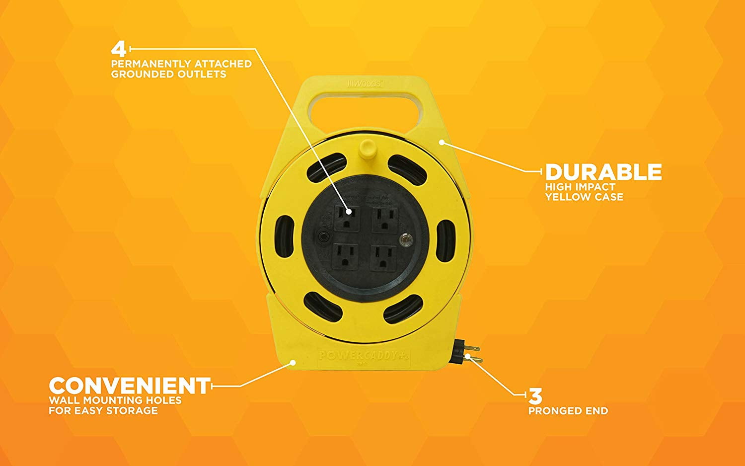 Woods 2801 Extension Cord Reel With Four 3-Prong Power Outlets