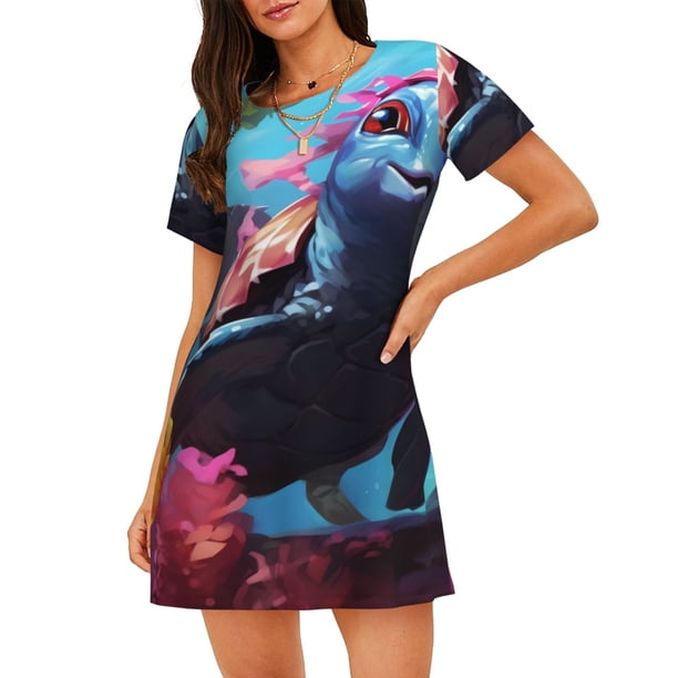 Balery Lively Cute Turtle Camisón de manga corta con cuello redondo para mujer, cómodo y elegante.