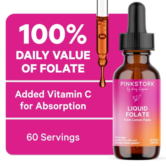 Pink Stork Liquid Folate - Whole-Food Prenatal Vitamin for Women, 2 oz
