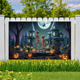 thumbnail image 5 of Spooky Scene Halloween Banner Gothic Theme Pumpkin Lantern Skeleton Design Cemetery Setting for Halloween Party Event Decor, 5 of 5