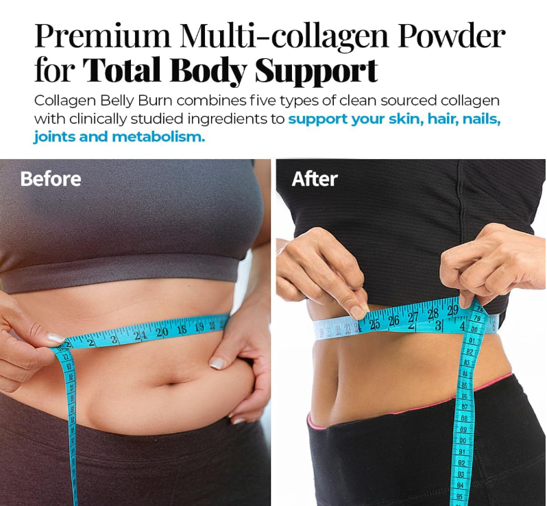 Healthful Seasons Collagen Belly Burn – Multi Collagen Powder + Vitamin C & Hyaluronic Acid – Metabolism, Skin & Joint Support – 20 Servings