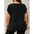 thumbnail image 2 of Cuteduck Women's Casual Blouses Round Neck Plus Size Basic Tops Short Cap Sleeve Textured Solid Color Shirt Elegant Blouse 1X-5X, 2 of 9