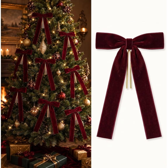 Pakyozj 20Pcs Burgundy Velvet Bows for Christmas Tree Decorations Ornaments | Burgundy Red Velvet Christmas Tree Bows, Holiday Decor Ribbon for Garland Wreath Bow Ornaments Supplies