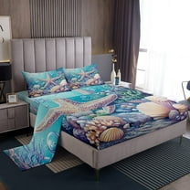 Erosebridal Sea Starfish Sheet Set Twin, Seashell Print Bedding Sets Twin Size, Sequin Print Decor 3pcs