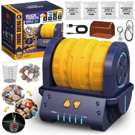 Flooyes Scientific Rock Tumbler Set, Stone Toys With Machine, STEM Educational Gift for Boys and Girls 3-8 Years Old