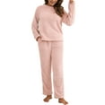 thumbnail image 1 of Innerwin Ensemble de Pyjama en Polaire pour Femmes, Couleur Unie, Col Rond, Chaud, Sherpa, Rose L, 1 of 4