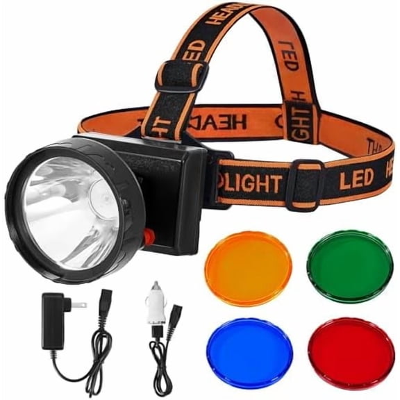4W Dimmable LED Hunting Lights 25000 LUX(200LM) Hunting Headlamp IPX5 Waterproof Rechargeable Camping Hiking Fishing Bright Head Light, 4 Optical Filters for Coon, Coyote, Hog, Ducks Hunting