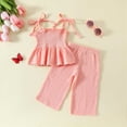 thumbnail image 4 of HCNTES Toddler Baby Girl Clothes Tie-Up Strap Ruffle Camisole Tops Linen Pants Set Little Girls Summer Outfits toddler girl clothes  under $5(9-12 Months,Pink), 4 of 9