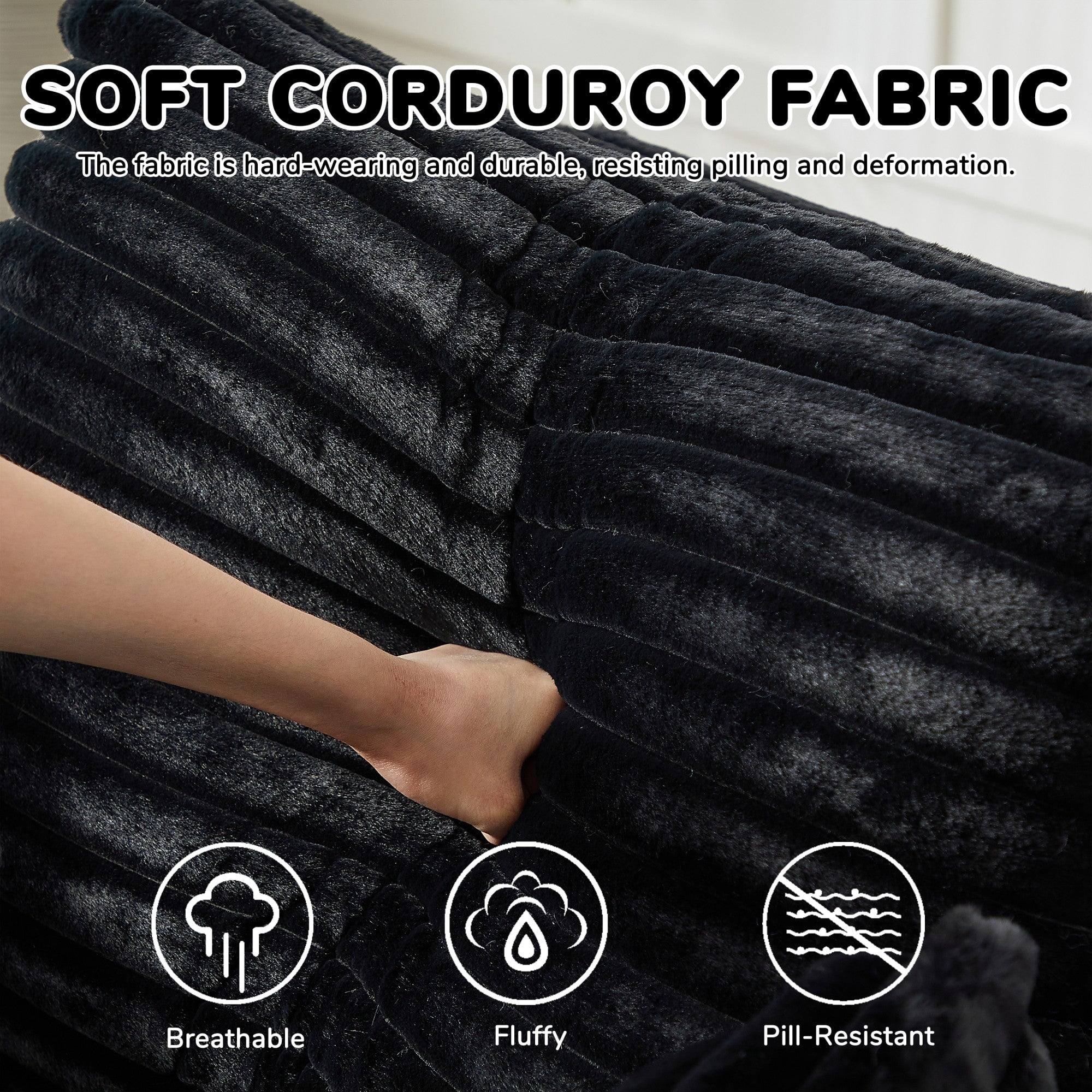 Sailvan 55" Corduroy Fabric Swivel Chair, Modern Round Sleeper Sofa with 360 Degree Rotation, Fluffy Foam Lounge Chair for Living Room Black