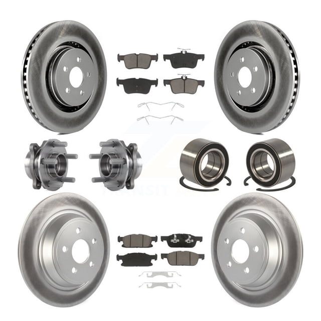 Transit Auto Front Rear Hub Bearing Assembly Coated Disc Brake Rotor and Ceramic Pad Kit (10Pc) for Car 2015 Ford Edge AWD with 345mm Diameter Left Right Side (Driver Passenger) KBB-117843