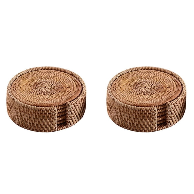 Juego de 12 posavasos para bebidas, accesorios de té, manteles individuales redondos, tapete para platos, tapete para tazas de tejido de ratán, almohadilla de 8 cm