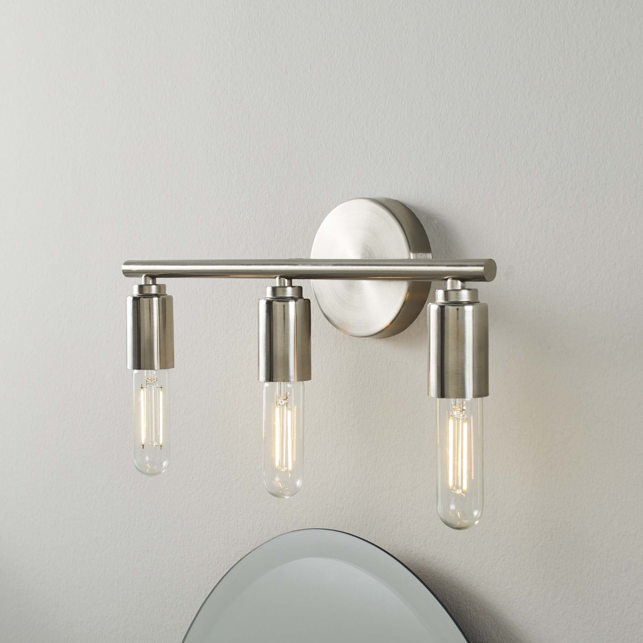 Better Homes & Gardens 16" Farmhouse 3-Head Nickel Vanity Light, Metal Fixture T9 Bulbs Not Included