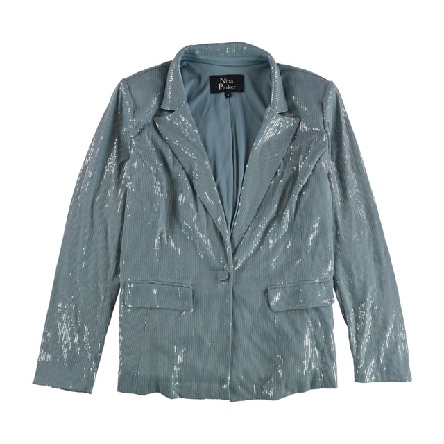 Nina Parker Blazer à Sequins pour Femmes, Bleu, Grande Taille, 1X