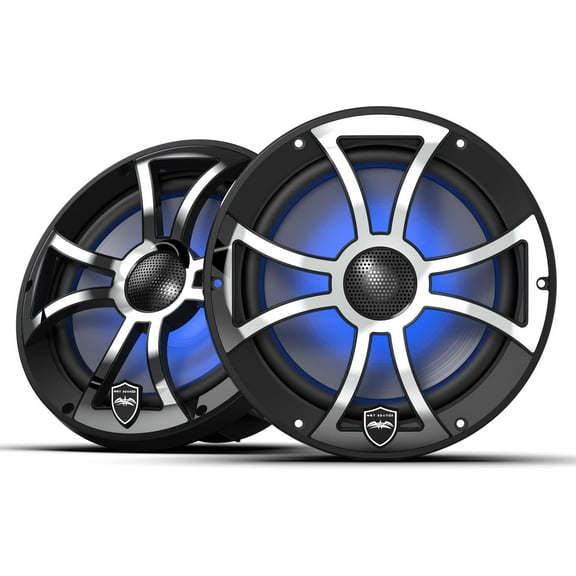 Wet Sounds REVO 8 XS-B-SS V3 - Revolution Series 8" RGB LED Marine Coaxial Speakers with Black/Stainless XS Grilles, Pair