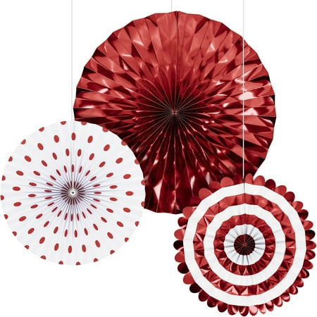Red Paper Fan Decoration by Way to Celebrate 3 Pieces