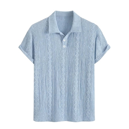 KyCheLot Mens Textured Shirts Summer Vacation Beachwear Knit Short Sleeve Button Casual Stretchy Golf Shirts