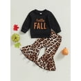 thumbnail image 2 of Wassery Baby Girls 2Pcs Fall Winter Clothes Long Sleeve Letters Print Sweatshirt Leopard Print Flare Pants 6M 12M 18T 2T 3T Toddler Pants Sets, 2 of 8