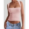 thumbnail image 4 of Women'S Square Neck Sleeveless Double-Layer Tank Tops Basic Tight T Shirts Pink S, 4 of 7