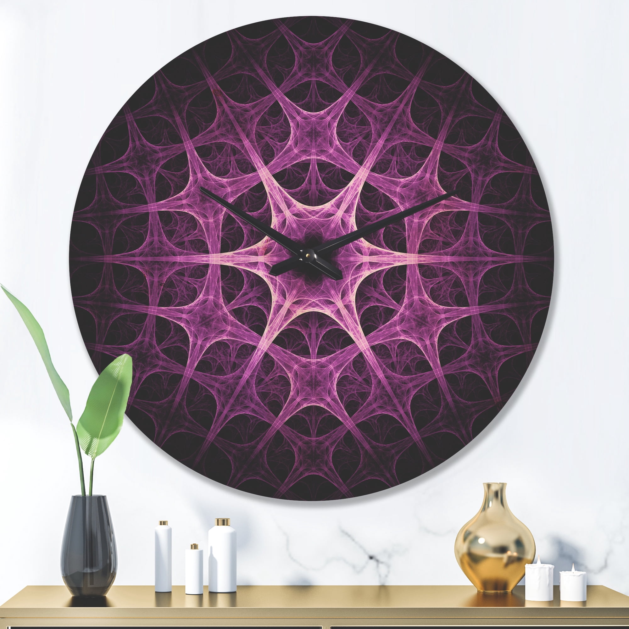 Designart 'Abstract Purple Thorn Flower Shape' Modern Wood Wall Clock