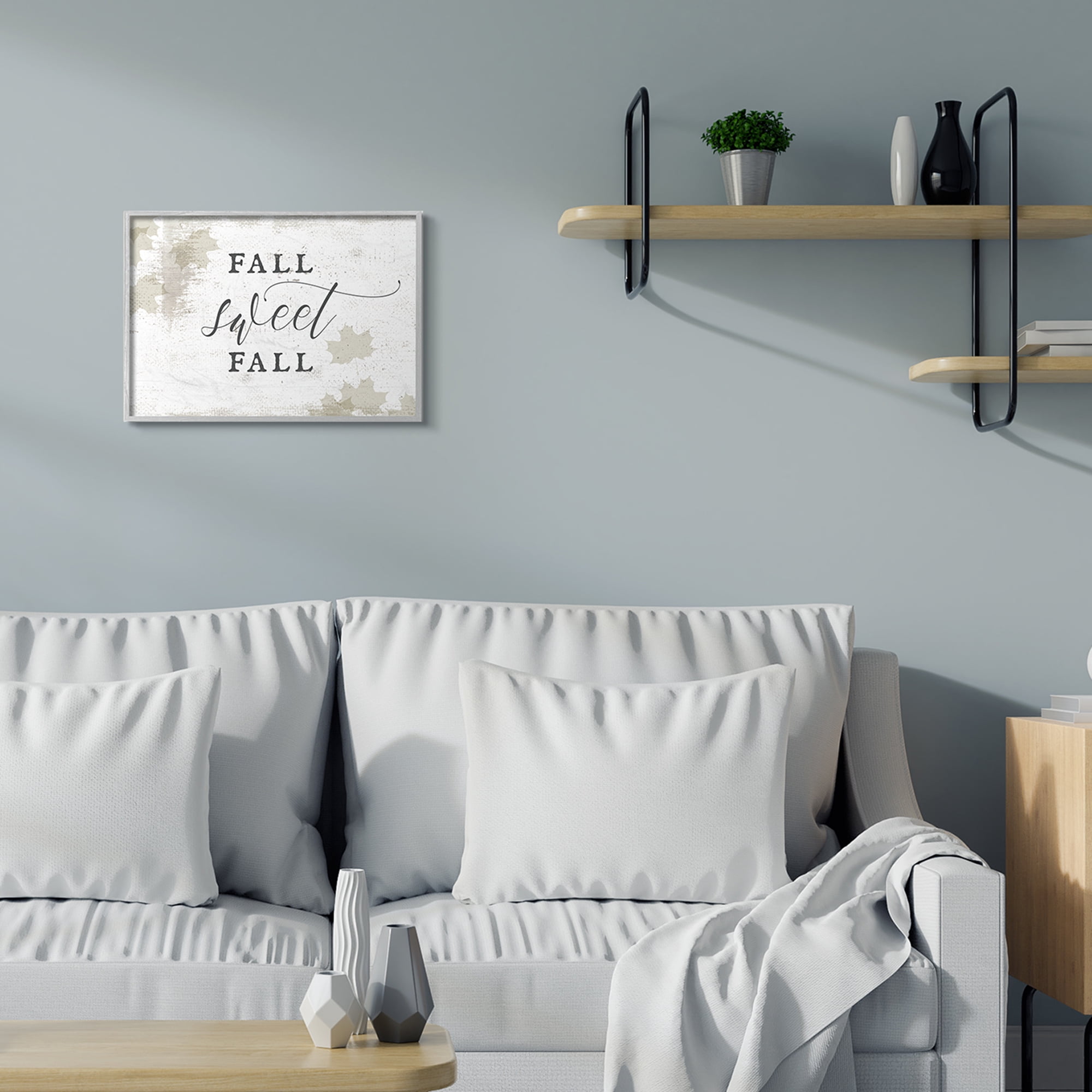 Stupell Industries Fall Sweet Fall Quote Opaque Autumn Leaves Landscape Painting Gray Framed Art Print Wall Art, 16 x 20